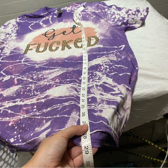 Crazy Tie Dye T Shirt Super Soft “ Get F***ed “ Purple Cheetah Animal Print M/L - Picture 7 of 8